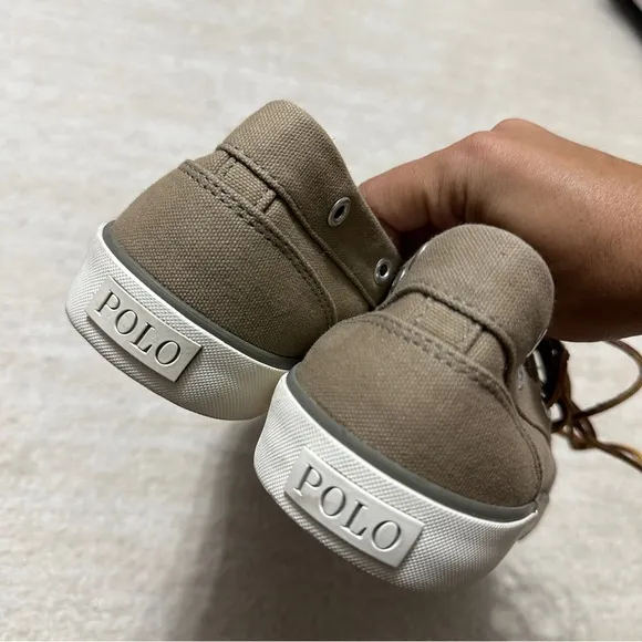 Polo Ralph Lauren Boat Shoes Sander Casual Lace Up Sneakers Khaki Tan Preppy NEW