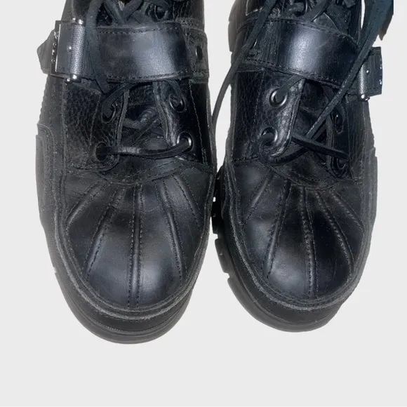 Polo Ralph Lauren Brennen Leather Boot Size 10.5 Shearling Lamb Trim Black