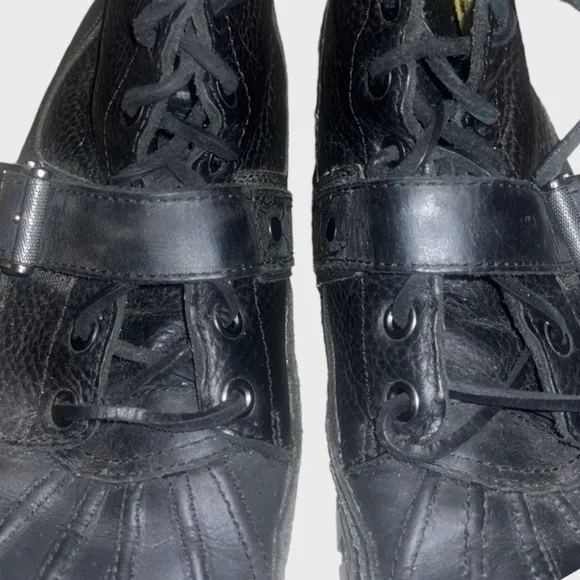 Polo Ralph Lauren Brennen Leather Boot Size 10.5 Shearling Lamb Trim Black