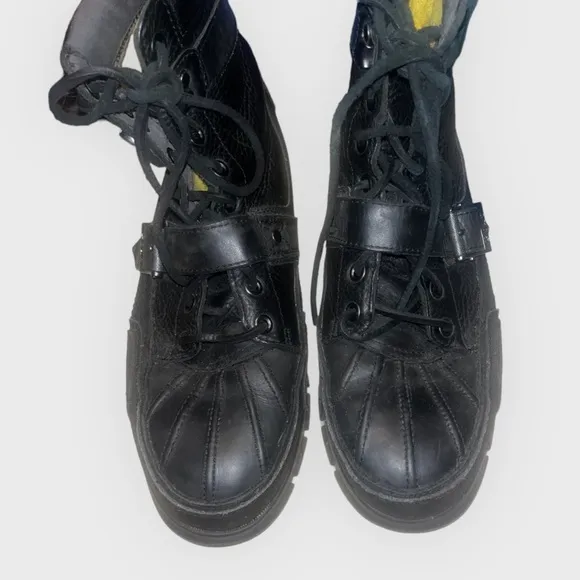 Polo Ralph Lauren Brennen Leather Boot Size 10.5 Shearling Lamb Trim Black