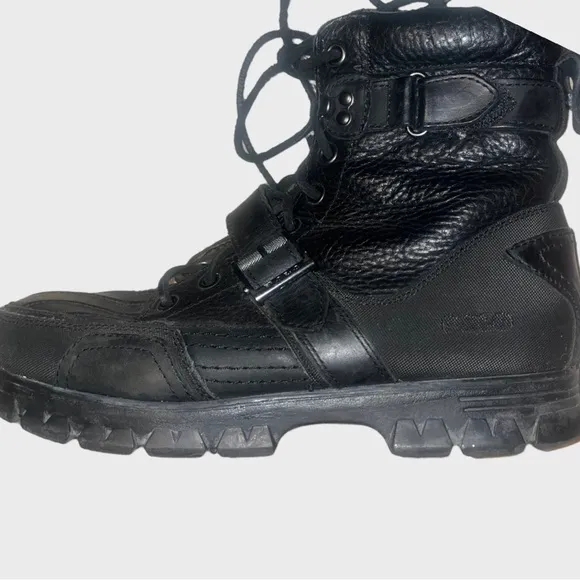 Polo Ralph Lauren Brennen Leather Boot Size 10.5 Shearling Lamb Trim Black