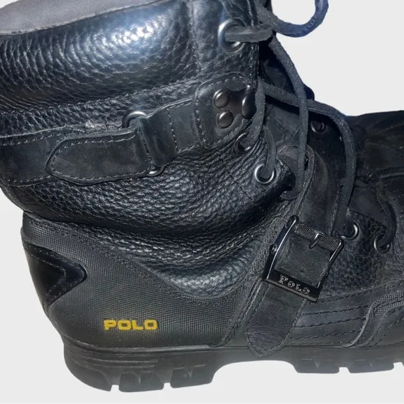 Polo Ralph Lauren Brennen Leather Boot Size 10.5 Shearling Lamb Trim Black