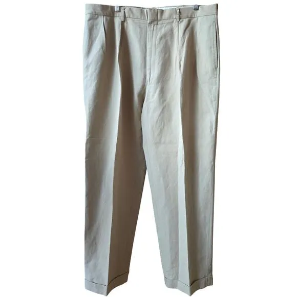 Polo Ralph Lauren Men Vtg Pleated Linen Blend Trouser Pants 38x32 Prep Classic