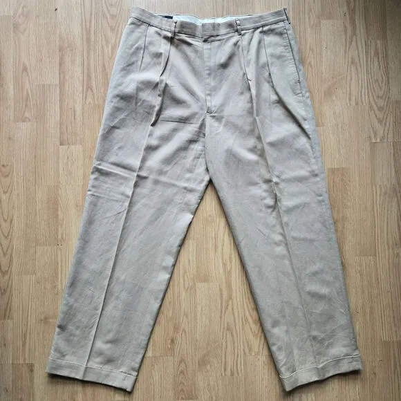 Polo Ralph Lauren Men Vtg Pleated Linen Blend Trouser Pants 38x32 Prep Classic