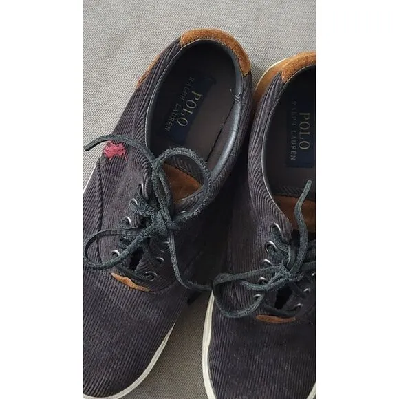 Polo Ralph Lauren Men's Vaughn Charcoal Corduroy Suede Shoes Size 7.5 D‎