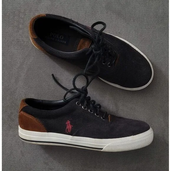 Polo Ralph Lauren Men's Vaughn Charcoal Corduroy Suede Shoes Size 7.5 D‎