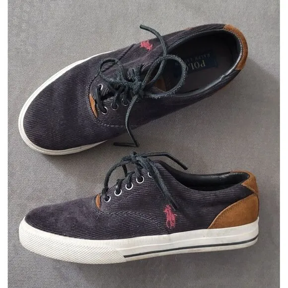 Polo Ralph Lauren Men's Vaughn Charcoal Corduroy Suede Shoes Size 7.5 D‎