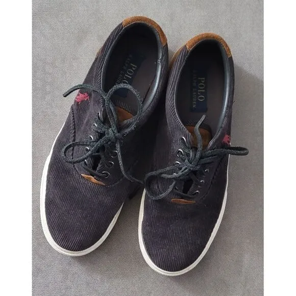 Polo Ralph Lauren Men's Vaughn Charcoal Corduroy Suede Shoes Size 7.5 D‎