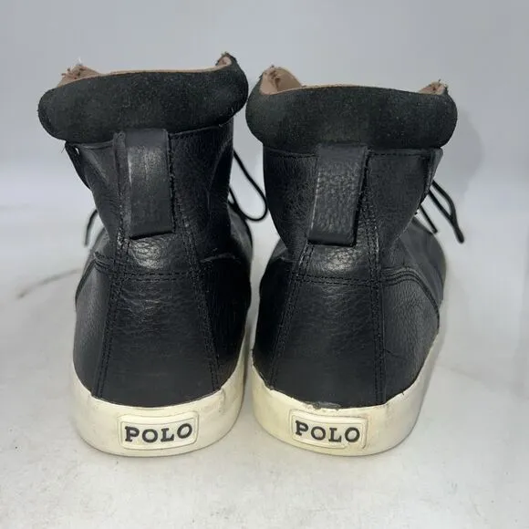Polo Ralph Lauren Shoes Mens Size 12D Black Leather High-Top Tedd Sneakers Boots