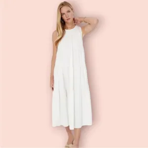 POMANDER PLACE Tuckernuck White Sleeveless Carmen Maxi Dress w Pockets L | NWT