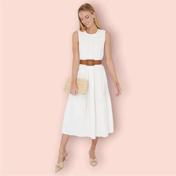 POMANDER PLACE Tuckernuck White Sleeveless Carmen Maxi Dress w Pockets L | NWT