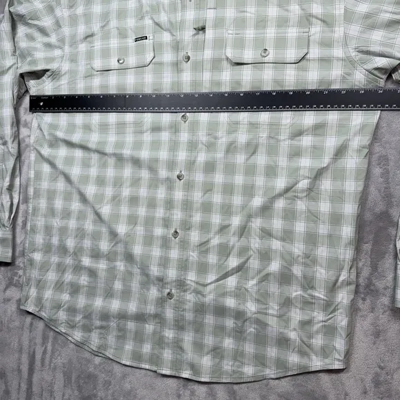 PONCHO Large Regular Fit Magnetic Pockets White &amp; Green Plaid Flannel Shirt