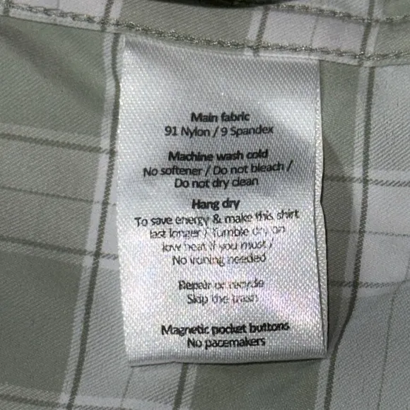 PONCHO Large Regular Fit Magnetic Pockets White &amp; Green Plaid Flannel Shirt