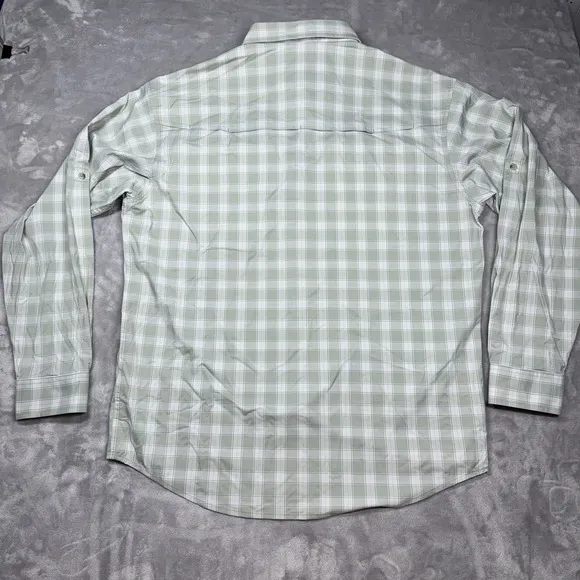 PONCHO Large Regular Fit Magnetic Pockets White &amp; Green Plaid Flannel Shirt