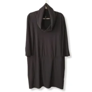 PORTO SF Black Shift Dress 12 Cowl Neck Minimalist Lagenlook Modern Career
