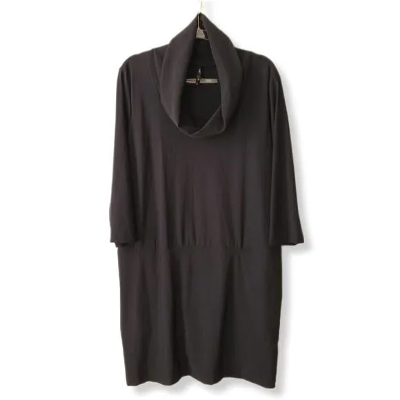 PORTO SF Black Shift Dress 12 Cowl Neck Minimalist Lagenlook Modern Career