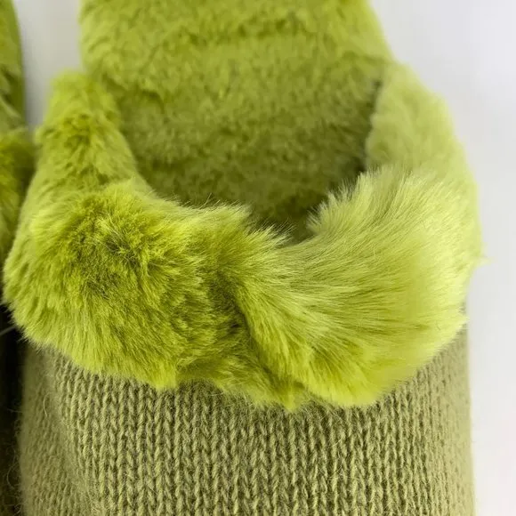 Portolano Olive Wool Blend &amp; Faux Fur Womens Travel Slippers Size Large 9 New