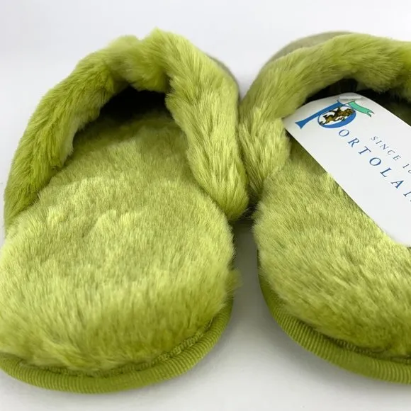 Portolano Olive Wool Blend &amp; Faux Fur Womens Travel Slippers Size Large 9 New