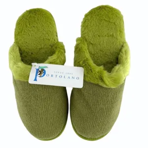 Portolano Olive Wool Blend &amp; Faux Fur Womens Travel Slippers Size Large 9 New