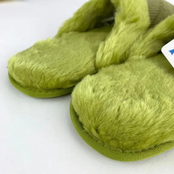 Portolano Olive Wool Blend &amp; Faux Fur Womens Travel Slippers Size Large 9 New