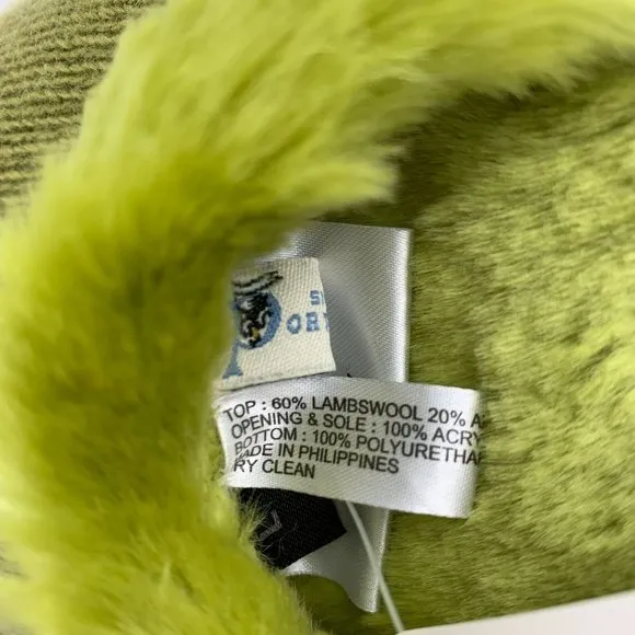 Portolano Olive Wool Blend &amp; Faux Fur Womens Travel Slippers Size Large 9 New