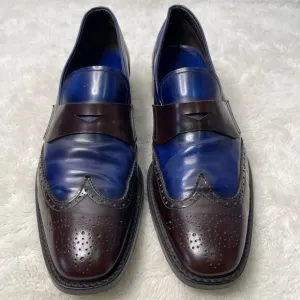Prada Men's Blue Brown Oxford Perforated Leather Dress Shoes Size 9.5