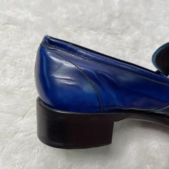 Prada Men's Blue Brown Oxford Perforated Leather Dress Shoes Size 9.5
