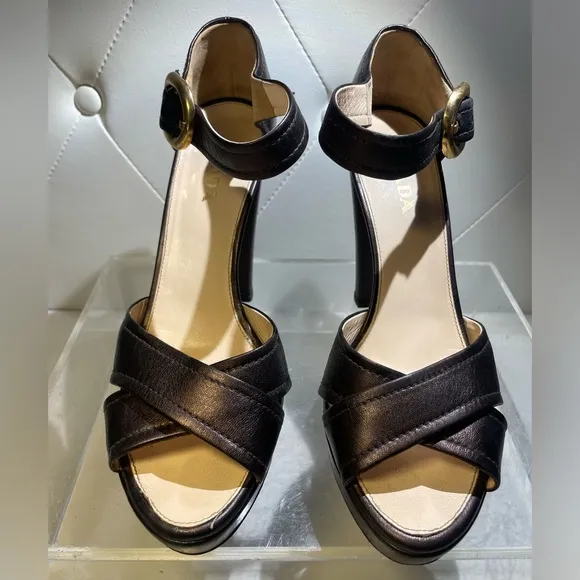 PRADA /shoes/ PRADA metalic platform sandals heels sz 39.5 made in italy