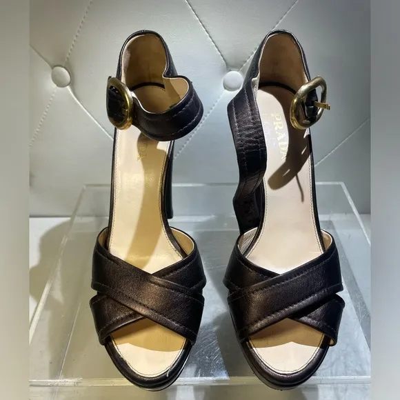 PRADA /shoes/ PRADA metalic platform sandals heels sz 39.5 made in italy