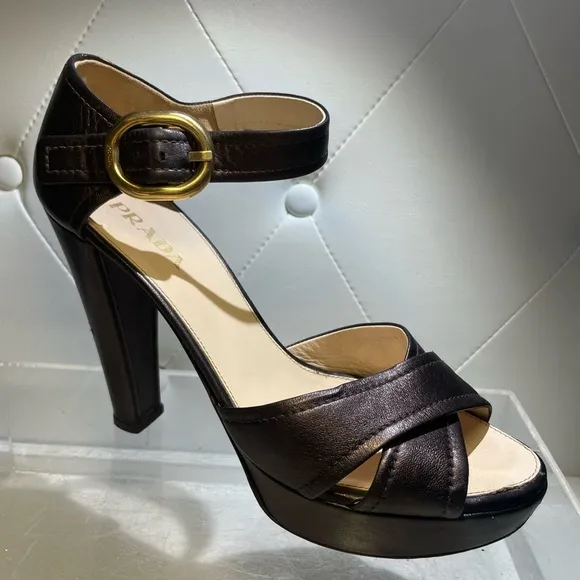 PRADA /shoes/ PRADA metalic platform sandals heels sz 39.5 made in italy