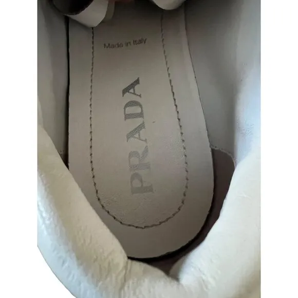 Prada Size 39 White Leather Sneakers Platform Double Wheel Red Tongue Shoes
