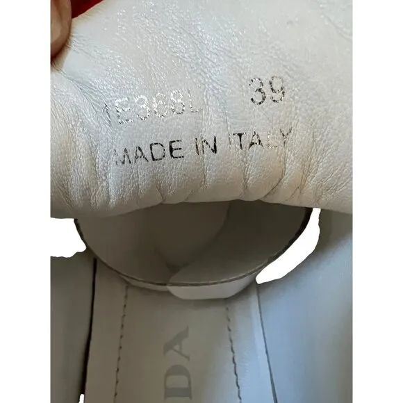 Prada Size 39 White Leather Sneakers Platform Double Wheel Red Tongue Shoes