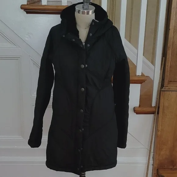 PRANA DIVA Hooded Long Jacket Black Size Small