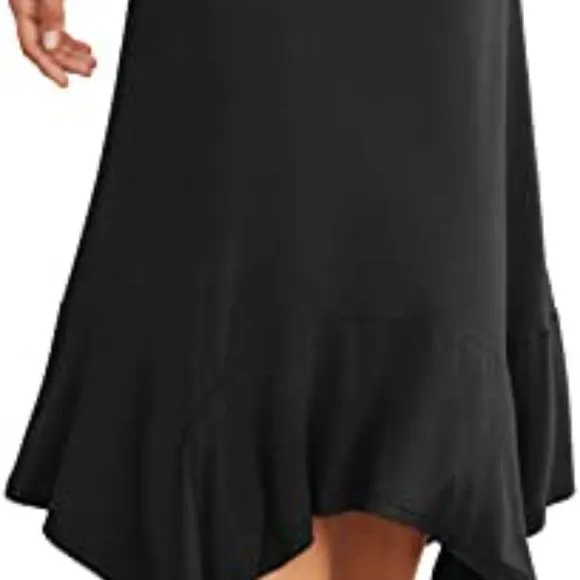 PrinStory Women's Summer Casual Skirts Soft Fit Flowy Handkerchief Hemline Midi