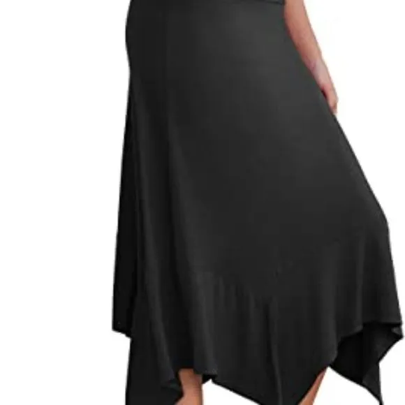 PrinStory Women's Summer Casual Skirts Soft Fit Flowy Handkerchief Hemline Midi