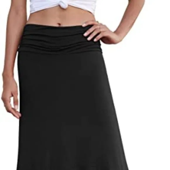 PrinStory Women's Summer Casual Skirts Soft Fit Flowy Handkerchief Hemline Midi