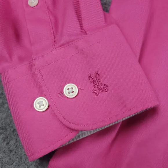 Psycho Bunny 16.5 32/33 Modern Fit Stretch Long Sleeve Dress Shirt Pink