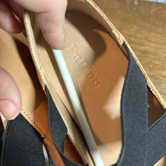 PuDing Block Heel Pumps Elastic Strap Square Toe Tan Shoes size 36