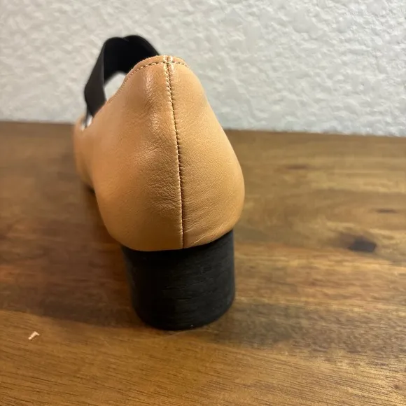 PuDing Block Heel Pumps Elastic Strap Square Toe Tan Shoes size 36