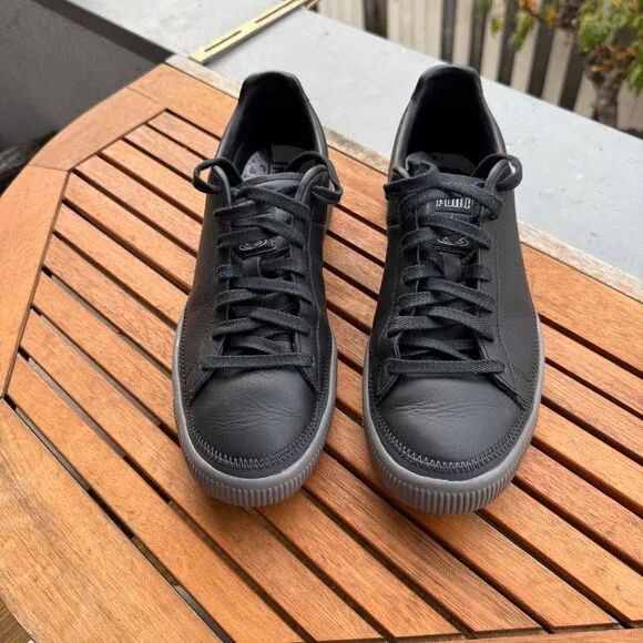 PUMA Black‎ Leather Sneakers Classic Platform Casual Shoes Gray Sole Urban Style