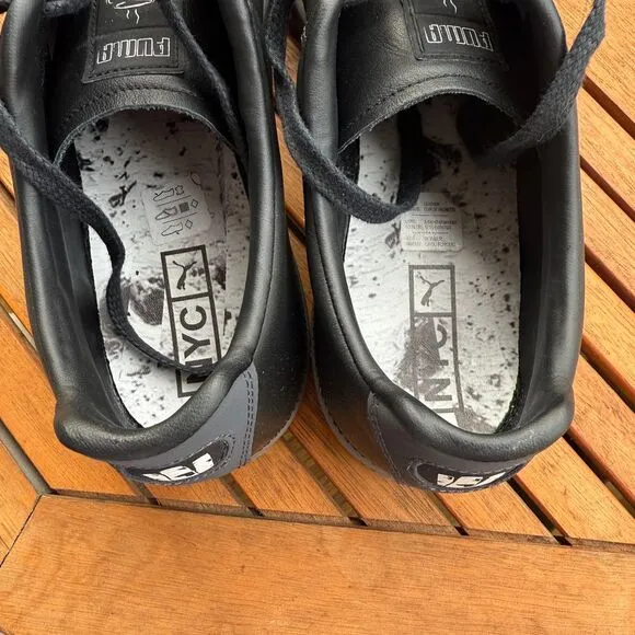 PUMA Black‎ Leather Sneakers Classic Platform Casual Shoes Gray Sole Urban Style