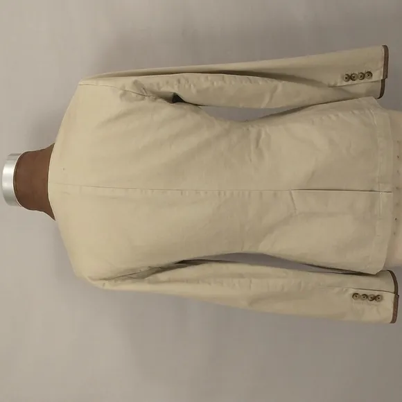 Quality Khaki Jacket Ralph Lauren Blue Label Tailored Cotton w Leather Trim sz 8