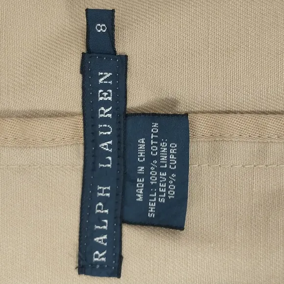 Quality Khaki Jacket Ralph Lauren Blue Label Tailored Cotton w Leather Trim sz 8