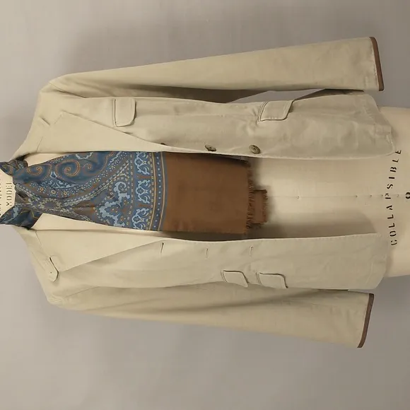 Quality Khaki Jacket Ralph Lauren Blue Label Tailored Cotton w Leather Trim sz 8