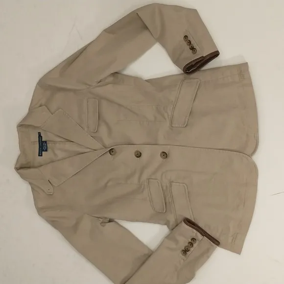 Quality Khaki Jacket Ralph Lauren Blue Label Tailored Cotton w Leather Trim sz 8