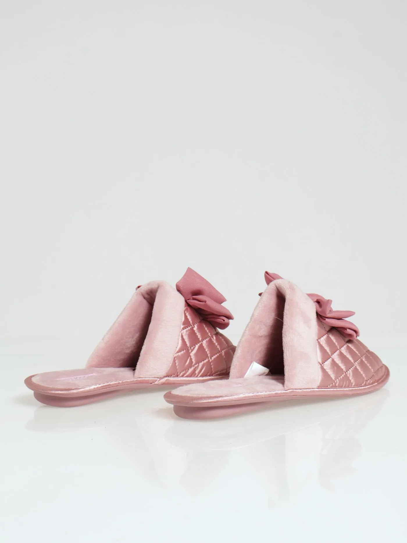 Quilted Closed Toe Slipper With Big Bow & Fur Topline - Mauve