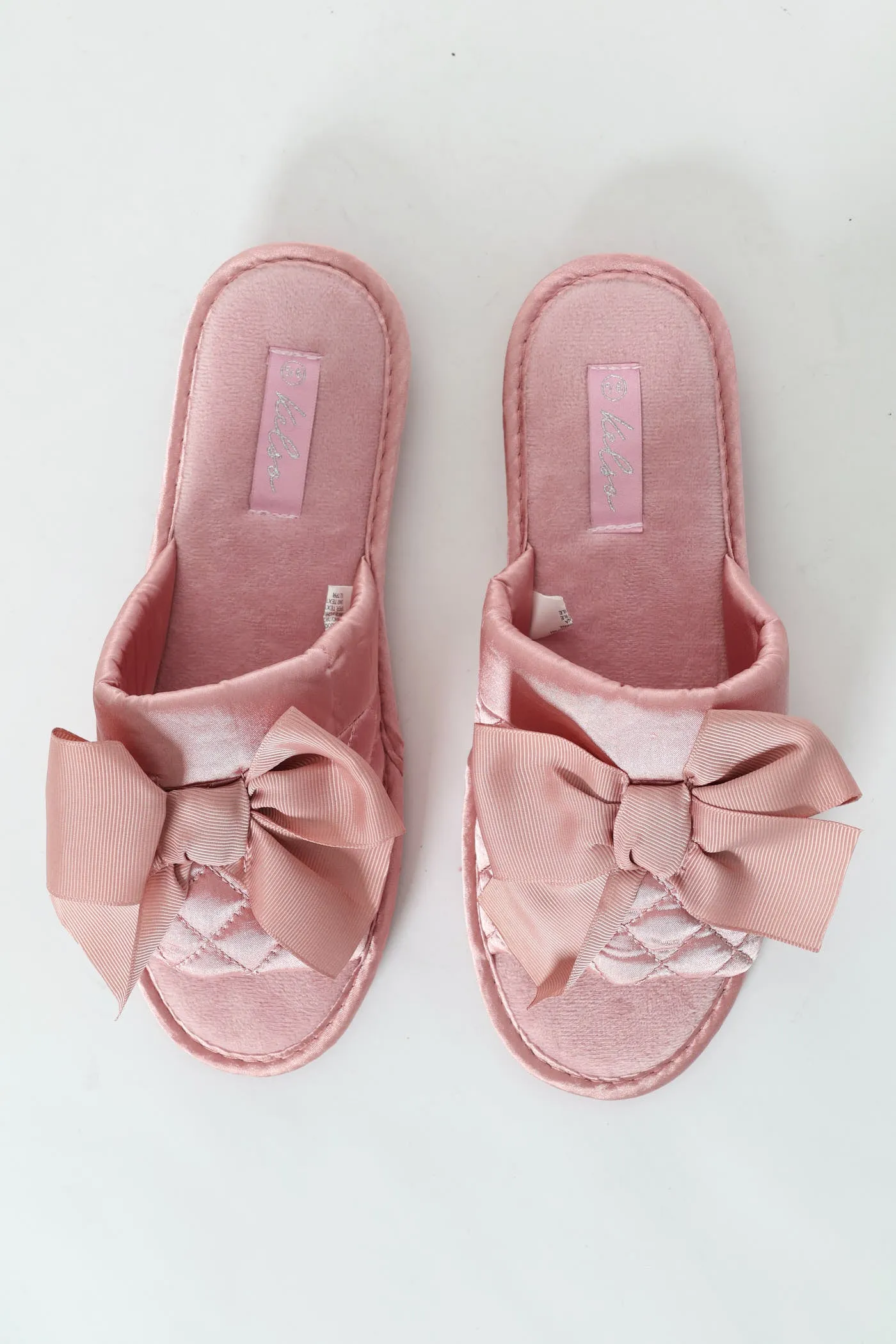 Quilted Open Toe Slipper With Petersham Bow - Blush