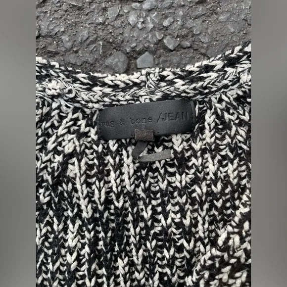 Rag &amp; Bone‎ Women’s V Neck Marl Ribbed Wool Blend Heavy Knit Sweater Black S