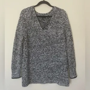 Rag &amp; Bone‎ Women’s V Neck Marl Ribbed Wool Blend Heavy Knit Sweater Black S