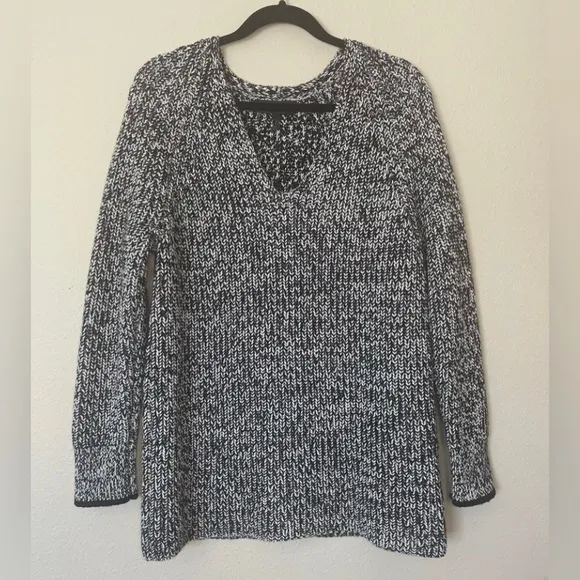 Rag &amp; Bone‎ Women’s V Neck Marl Ribbed Wool Blend Heavy Knit Sweater Black S